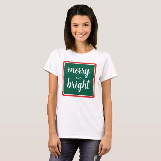 T-shirt Custom Womens Merry And Bright Christmas Script (Devant entier)