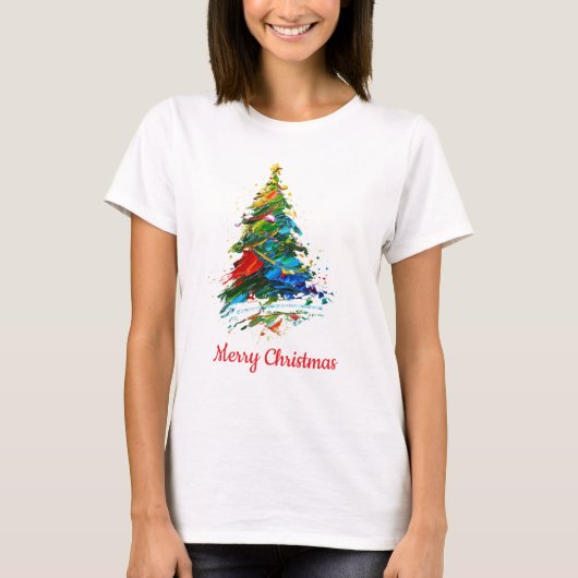 T-shirt Customisable Text Christmas Tree Oil Painting (Devant)