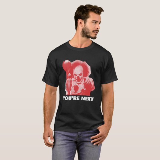 T-SHIRT CUSTOMIZABLE SCARY CLOWN WITH BALLOON ADD PHRASE (Devant entier)