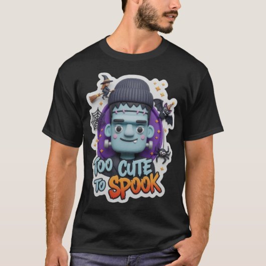 T-shirt Cute 3D Frankenstein with witch bat spider for fun (Devant)