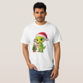 T-shirt **Cute 3D Green Alien in Santa Hat with Hot Chocol (Devant entier)