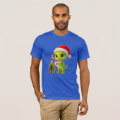 T-shirt **Cute 3D Green Alien in Santa Hat with Hot Chocol (Devant entier)