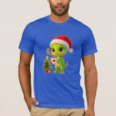 T-shirt **Cute 3D Green Alien in Santa Hat with Hot Chocol (Devant)