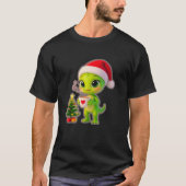 T-shirt **Cute 3D Green Alien in Santa Hat with Hot Chocol (Devant)
