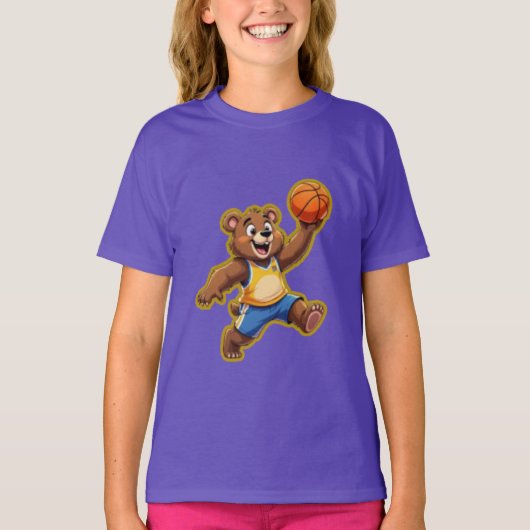 T-shirt Cute 3D Teddy Bear Playing Basketball – Adorable S (Devant)