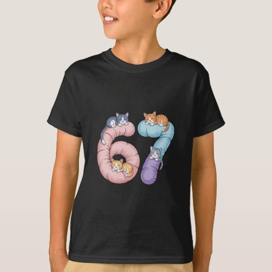 T-shirt Cute 67 Cat Meme Design  (Devant)
