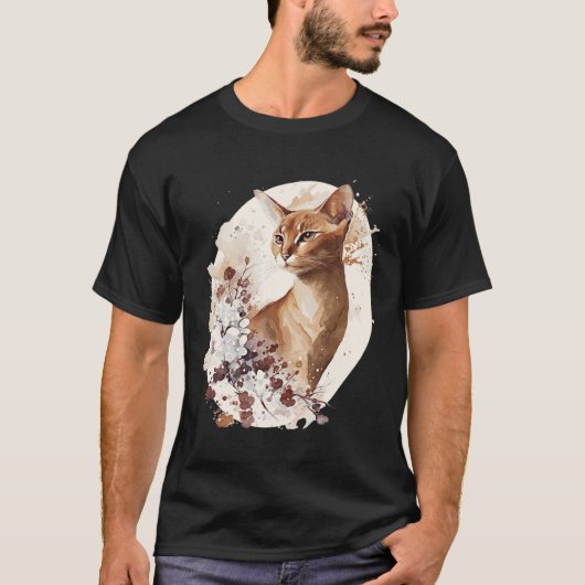 T-shirt Cute Abyssinian Cat Japanese Cherry Blossom Sakura (Devant)
