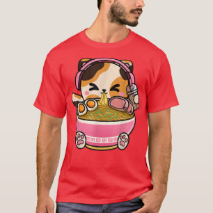 T-shirt Cute Ado fille Kawaii chat Neko Ramen Boba Tea Jap