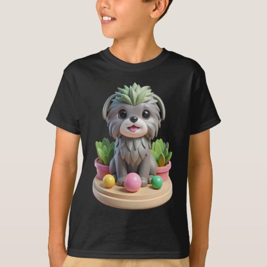 T-shirt Cute Affenpinscher Succulent | 3D Grey Monkey Dog (Devant)