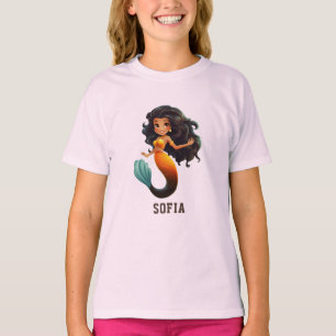 T-shirt Cute African Mermaid Girl - Custom Name Afro Kids