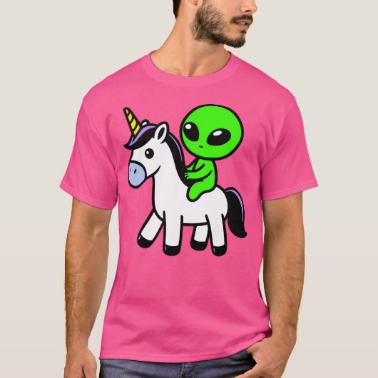 T-shirt Cute Alien équitation Unicorn (Devant)