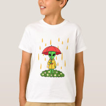 Cute Alien With Umbrella in Rain Kawaii Character