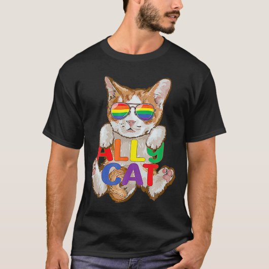T-shirt Cute Ally Chat LGBT Gay Rainbow Pride Drapeau Kitt (Devant)