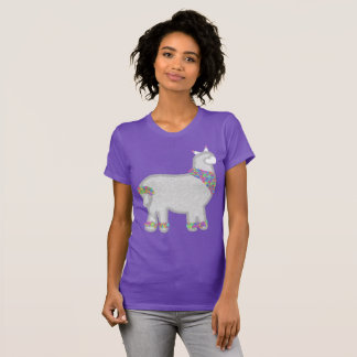 T-shirt Cute Alpaca with flowers birthday