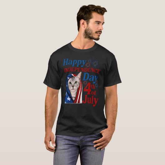 T-shirt Cute American Shorthair Cat Independence Day Usa 4 (Devant entier)