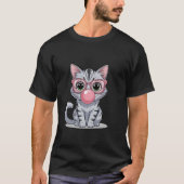 T-shirt Cute and Funny Cat Pink Sunglasses And Blowing Bub (Devant)