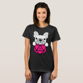 T-shirt Cute and Nerdy Dog Pink Polyhedral D20 Dice Set (Devant entier)