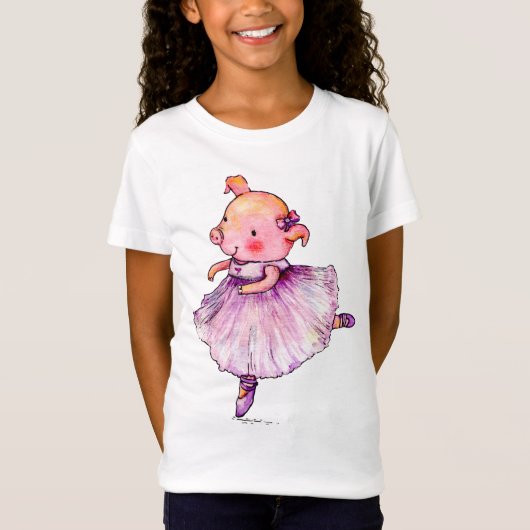 T-Shirt Cute Animal Pig Ballerina Watercolor (Devant)