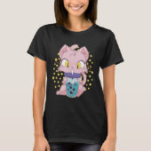 T-shirt Cute Anime Chat Boire Boba Tea (Devant)