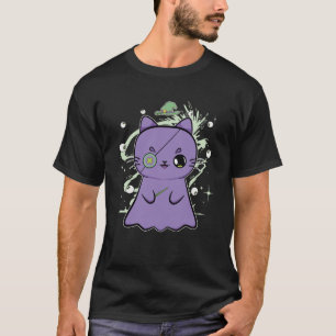 T-shirt Cute Anime Chat Noir Fantôme Et Casquette De Sorci