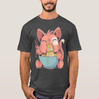 T-shirt Cute anime chat nourrit les pâtes à la soupe ramen