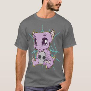 T-shirt Cute Anime Dino Holding Kawaii Horror Toy Pour Hal