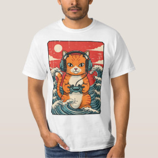T-shirt Cute Anime Gamer Cat Japanese Gaming Retro