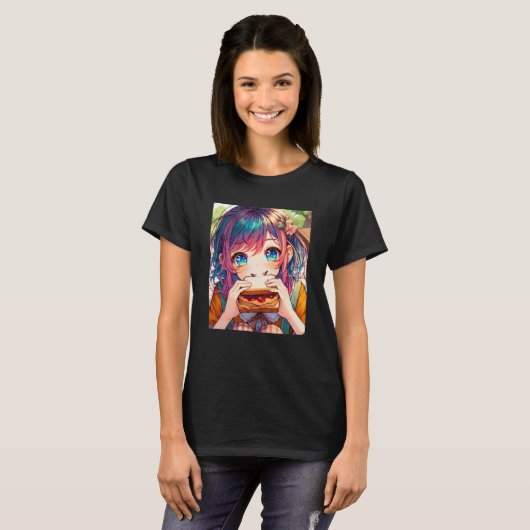 T-shirt Cute Anime Girl mangeant un beurre d'arachide et g (Devant entier)