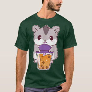 T-shirt Cute Anime Hamster Boire Boba Tea Kawaii