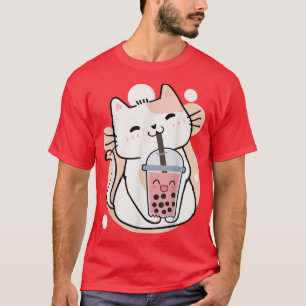 T-shirt Cute Anime Kawaii Neko Chat Boba Tea Buble Tea Pou