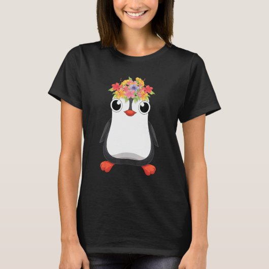 T-shirt Cute Antarctica Animal   Flowers Zoo Bird Penguin (Devant)