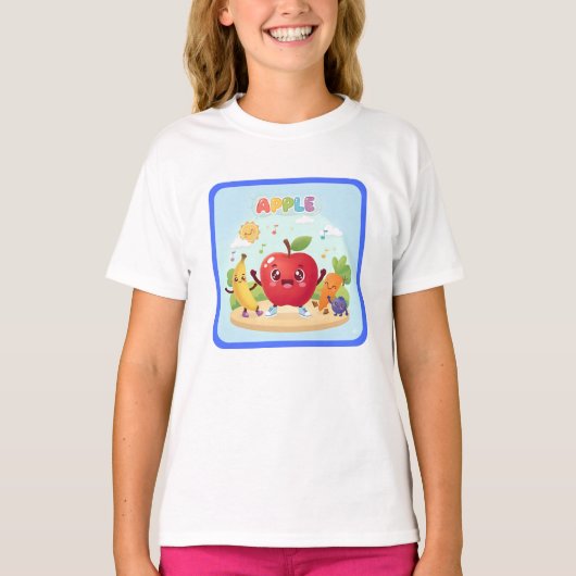 T-shirt Cute Apple Friends Kids Illustration (Devant)