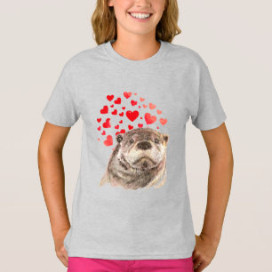 T-shirt Cute Aquarelle Otter Coeurs Aimer Humour animal T-