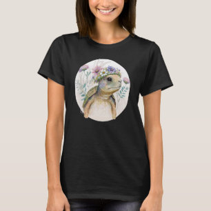 T-shirt Cute Aquarelle Tortue Fleur Couronne Animal marin