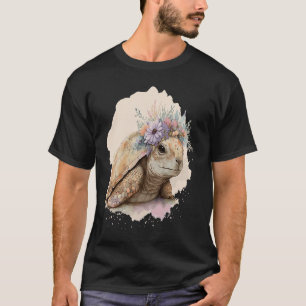 T-shirt Cute Aquarelle Tortue Tortue Fleur Couronne Anima