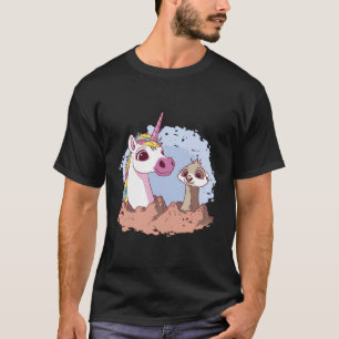 T-shirt Cute Aquarelle Unicorne Et Meerkat Coloré Unico