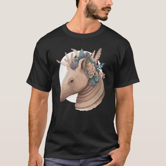 T-shirt Cute Armadillo Flower Crown Watercolor Animal (Devant)