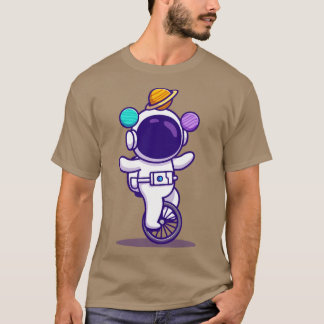 T-shirt Cute Astronaut Avec Vélo Unicycle Et Panier Planèt