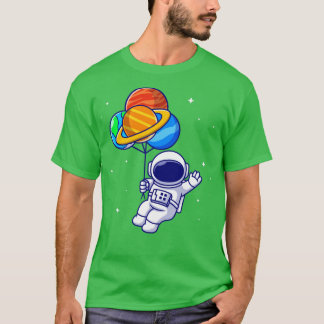 T-shirt Cute Astronaut Flottant Avec Des Ballons Planètes 