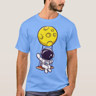 T-shirt Cute Astronaute Swing Sur La Lune Et Waving Hand H