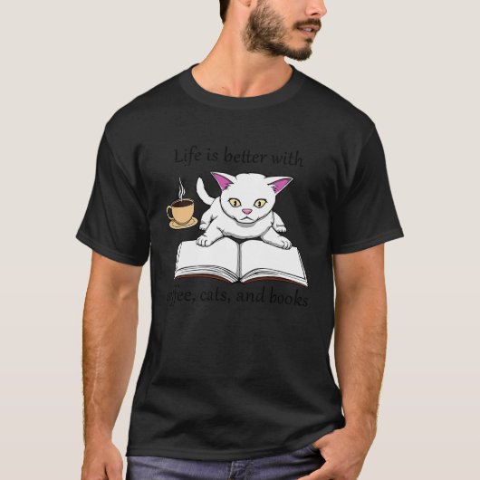 T-shirt Cute au café chaton et lecture (Devant)