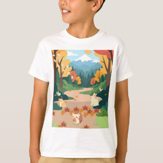 T-shirt Cute Autumn Forest Animals Cozy Landscape Art Post
