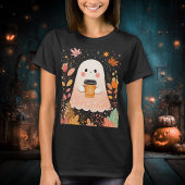T-shirt Cute Autumn Ghost with Pumpkin Coffee – Cozy Fall 