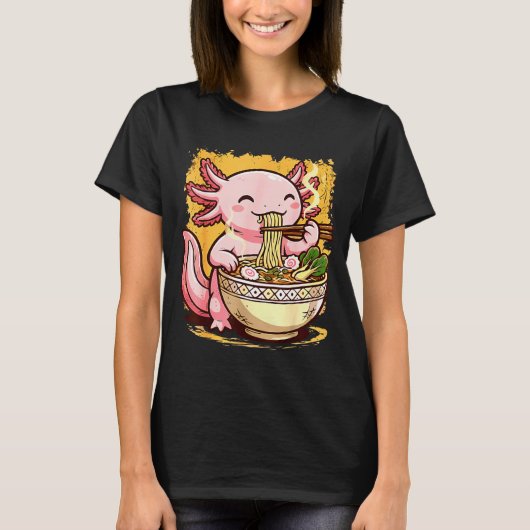 T-shirt Cute Axolotl Eats Ramen Noodles Axolotls Ramen  (Devant)