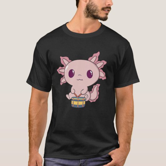 T-shirt Cute Axolotl Playing Snare Percussion  Snare Drumm (Devant)