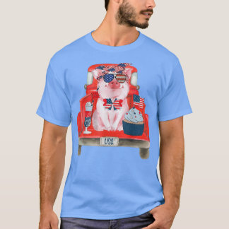 T-shirt Cute Baby Cochon Ferme Camion Patriotique 4 juille