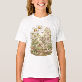 T-shirt Cute Baby Dragon Gardening in Fairytale Cottage