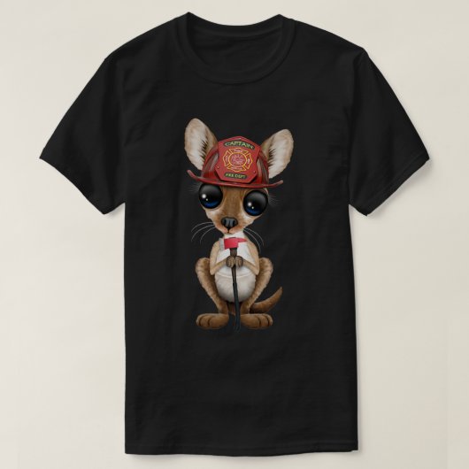 T-shirt Cute Baby Kangaroo Firefighter (Design devant)