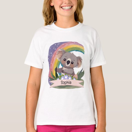 T-shirt Cute Baby Koala Rainbow Nom personnalisé (Devant)