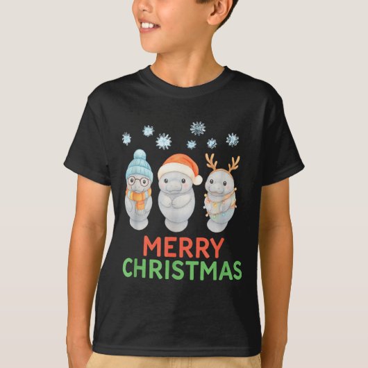 T-shirt Cute Baby Manatee Santa Reindeer Christmas Manatee (Devant)